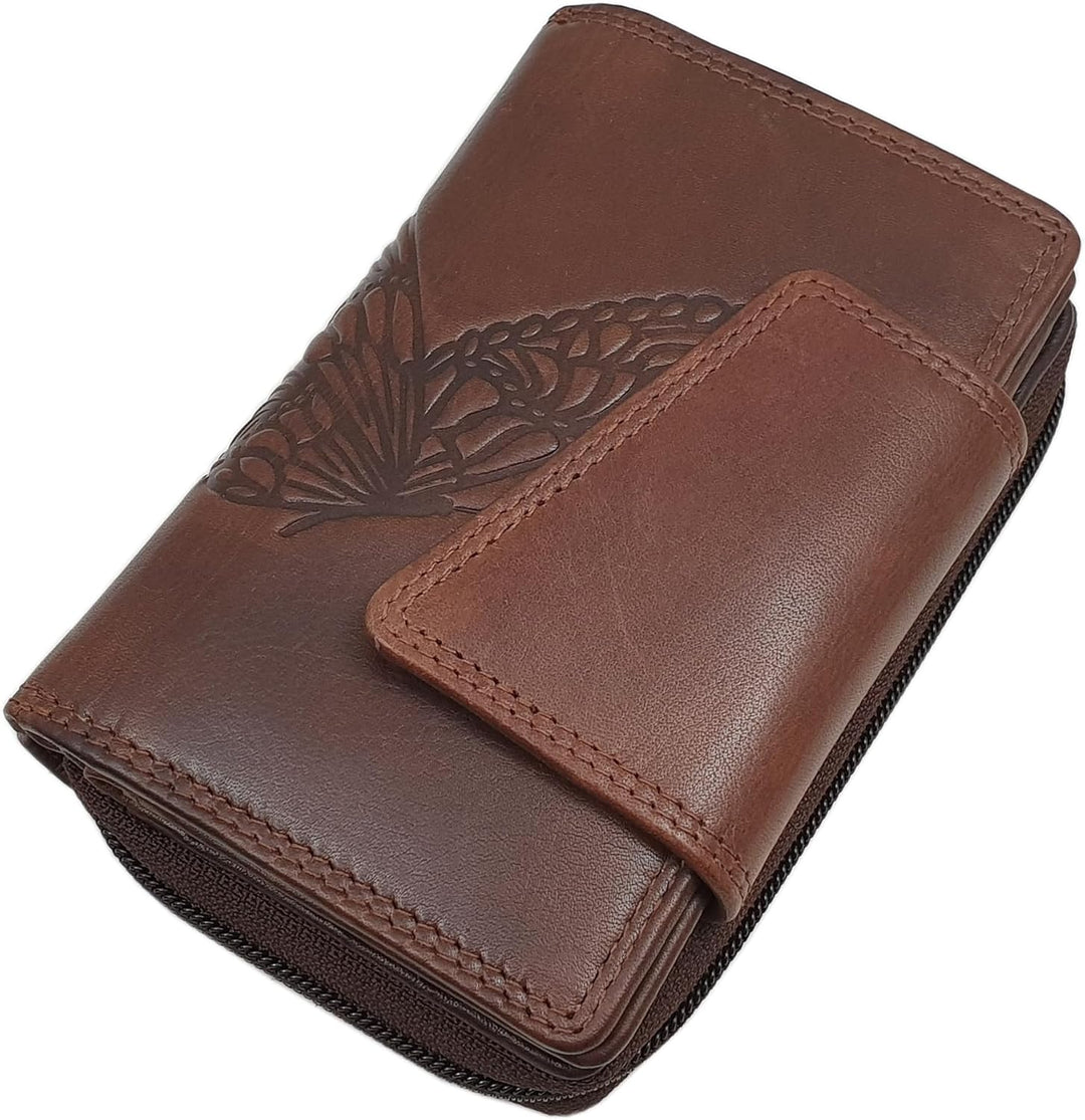 Echt Rindleder Damen Geldbörse/Geldbeutel/Portemonnaie/Geldtasche/Portmonee in Hochformat mit Schmet