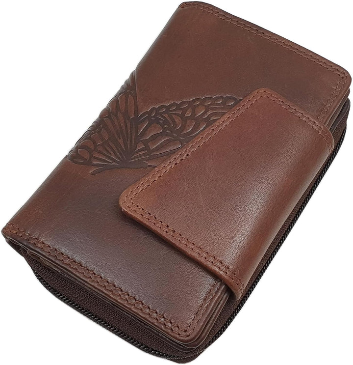 Echt Rindleder Damen Geldbörse/Geldbeutel/Portemonnaie/Geldtasche/Portmonee in Hochformat mit Schmet