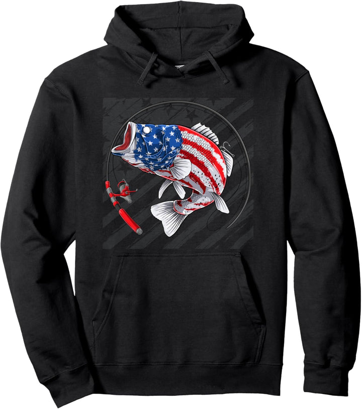 Barsch Angeln USA Souvenir Flagge Damen, Herren Pullover Hoodie