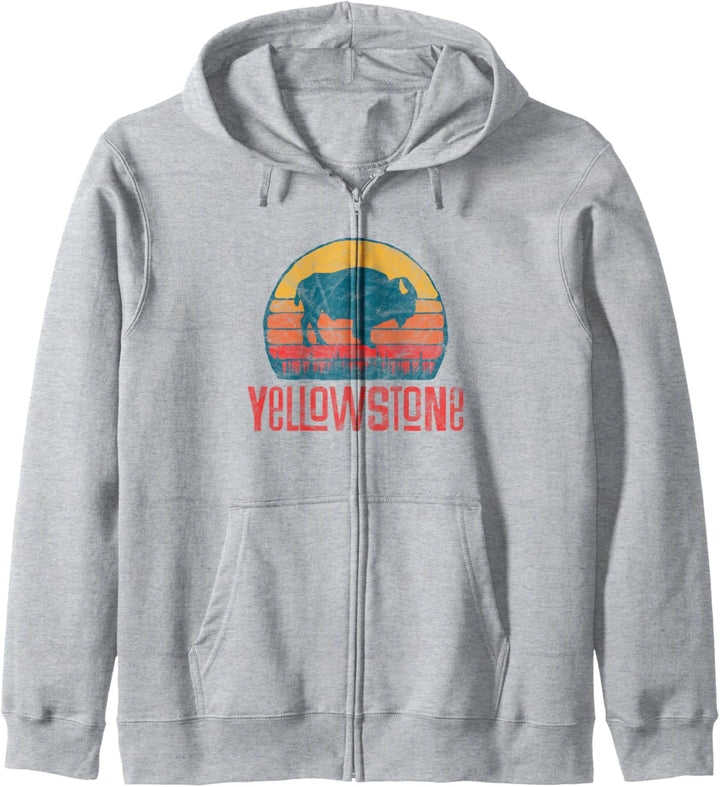 Vintage Yellowstone National Park Simple Bison Sun Graphic Kapuzenjacke