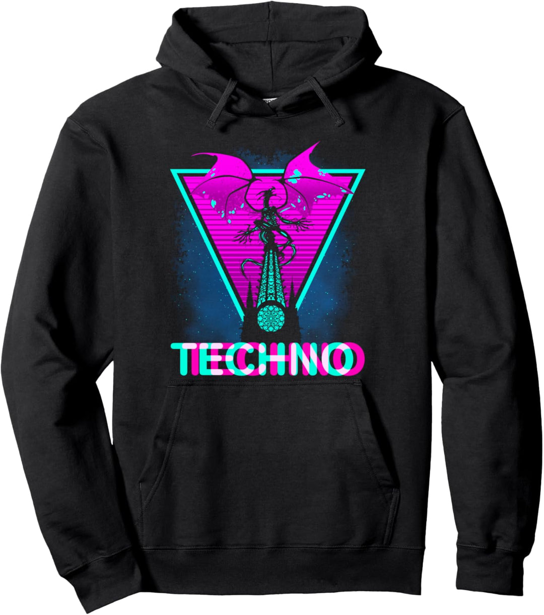 Techno Drache über Kathedrale Pullover Hoodie