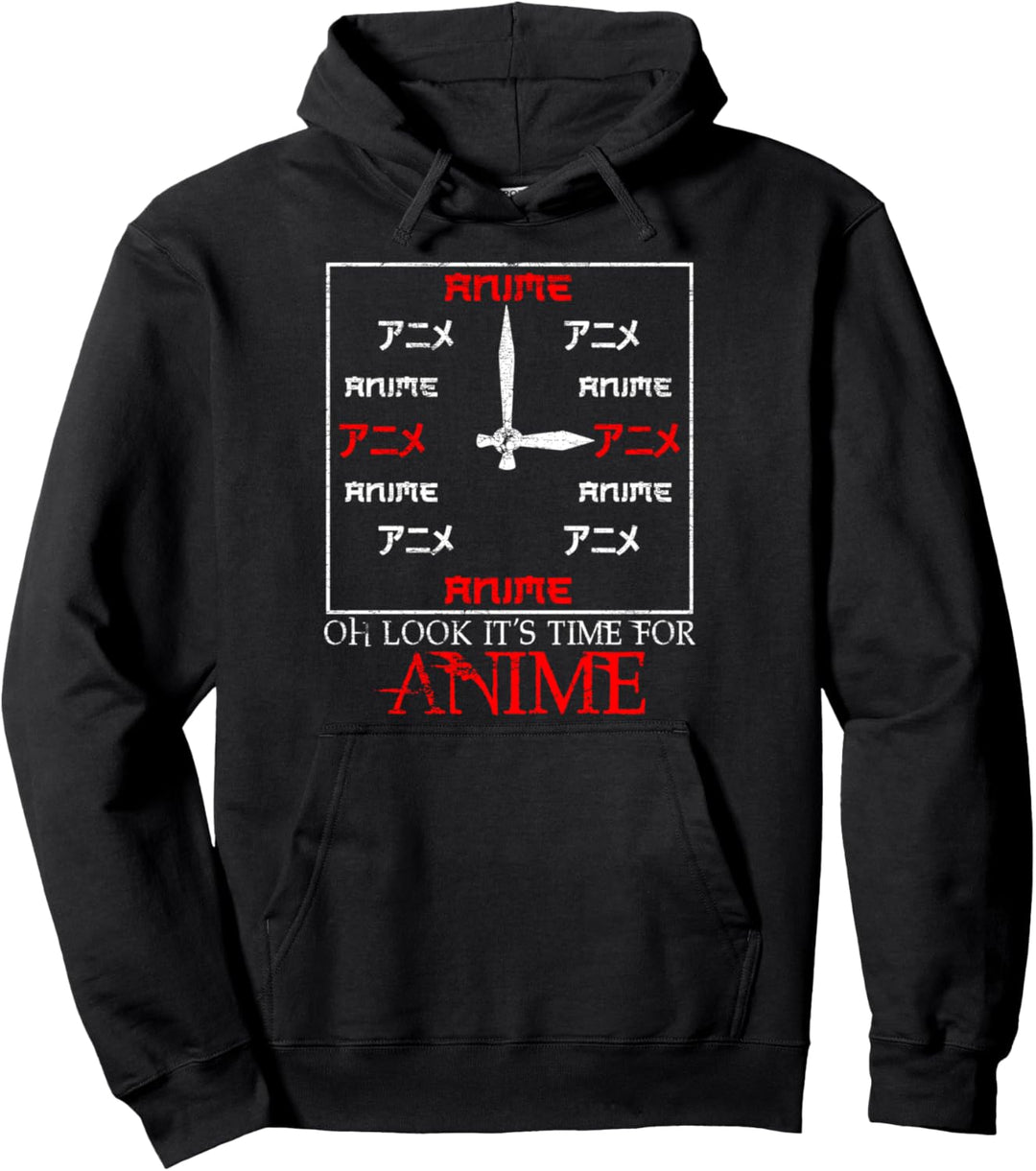 Funny Oh Look It's Time For Anime Cute Kawaii Anime Clock Pullover Hoodie