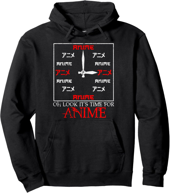 Funny Oh Look It's Time For Anime Cute Kawaii Anime Clock Pullover Hoodie