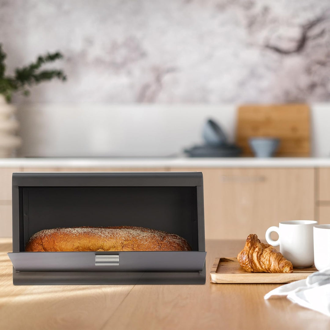 Relaxdays Brotkasten aus Edelstahl, Brot Aufbewahrungsbox, HBT: 20,5 x 34,5 x 23,5 cm, Brotaufbewahr