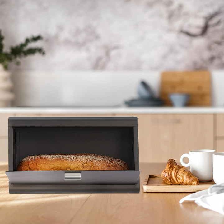 Relaxdays Brotkasten aus Edelstahl, Brot Aufbewahrungsbox, HBT: 20,5 x 34,5 x 23,5 cm, Brotaufbewahr