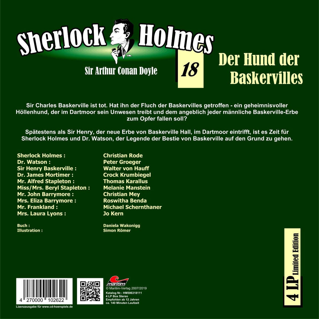 Sherlock Holmes Folge 18 Der Hund der Baskervilles - 4 LP Maritim Verlag Hörspiele, Vinyl