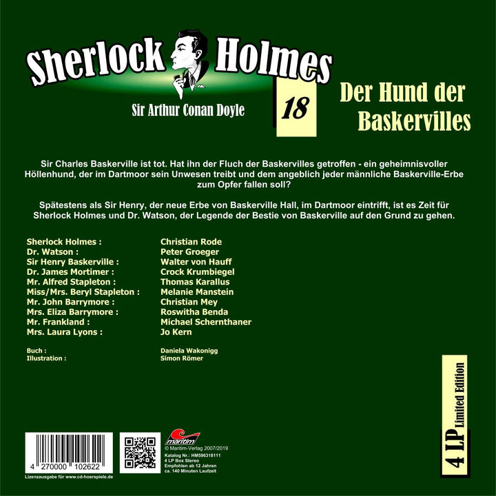 Sherlock Holmes Folge 18 Der Hund der Baskervilles - 4 LP Maritim Verlag Hörspiele, Vinyl