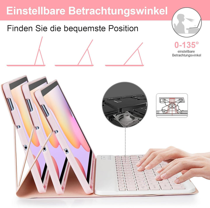 LAMA Samsung Galaxy Tab S6 Lite Hülle mit Tastatur, Kabellose Tastatur Hülle für Tab S6 Lite 10,4“ 2