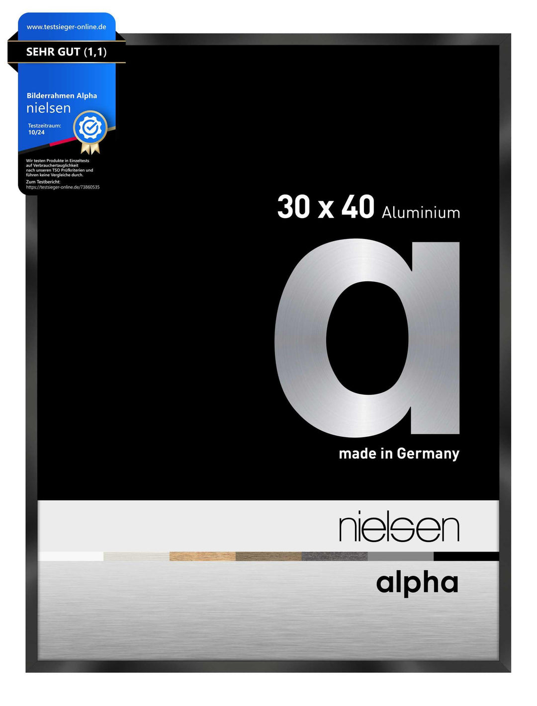 nielsen Aluminium Bilderrahmen Alpha, 30x40 cm, Eloxal Schwarz Glanz Eloxal Schwarz Glanz 30 x 40 cm