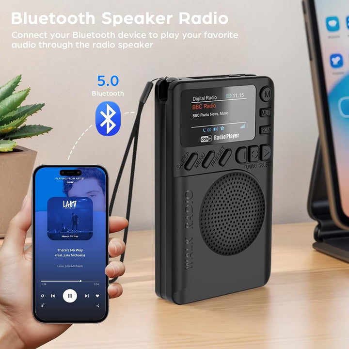 Pocket DAB Radio Tragbares, Persönliches FM/DAB+ Digitalradio mit Bluetooth-Lautsprecher Farbdisplay