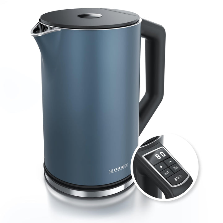 Arendo - Edelstahl Wasserkocher mit Temperatureinstellung 40-100 Grad in 5er Schritten - Doppelwand