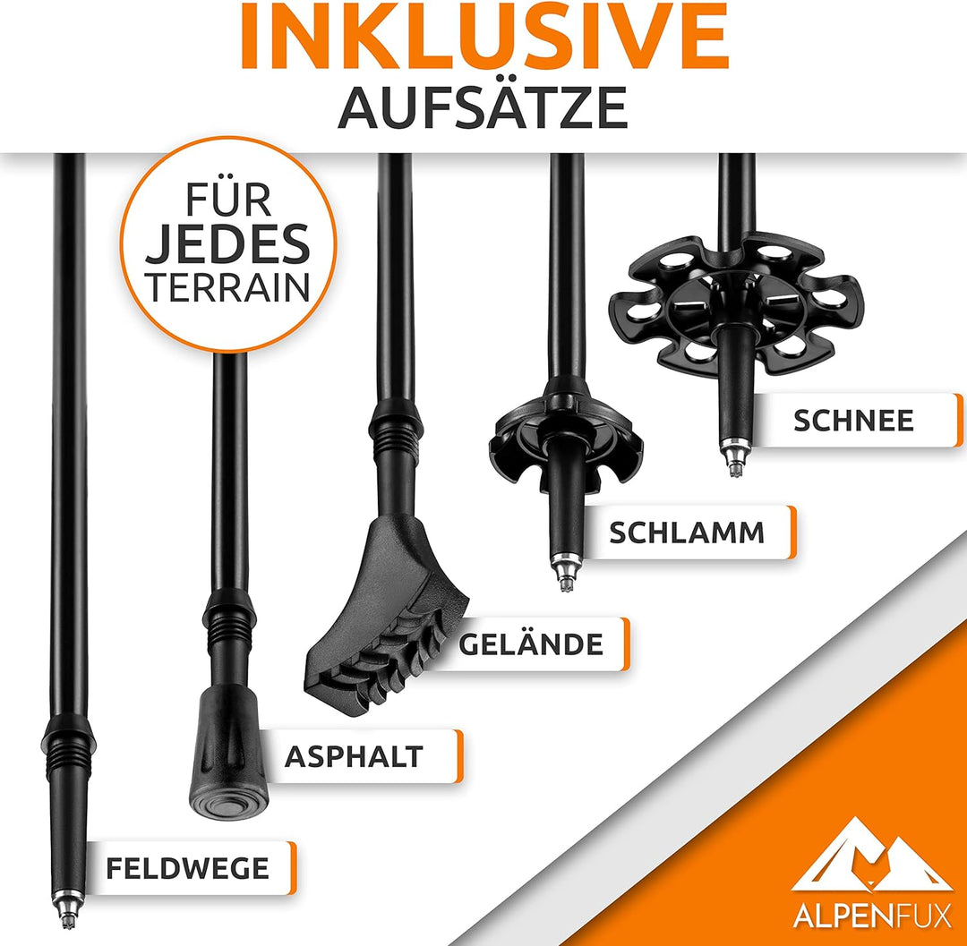 ALPENFUX® Premium Wanderstöcke faltbar, Trekkingstöcke, Nordic Walking Stöcke, leicht und verstellba