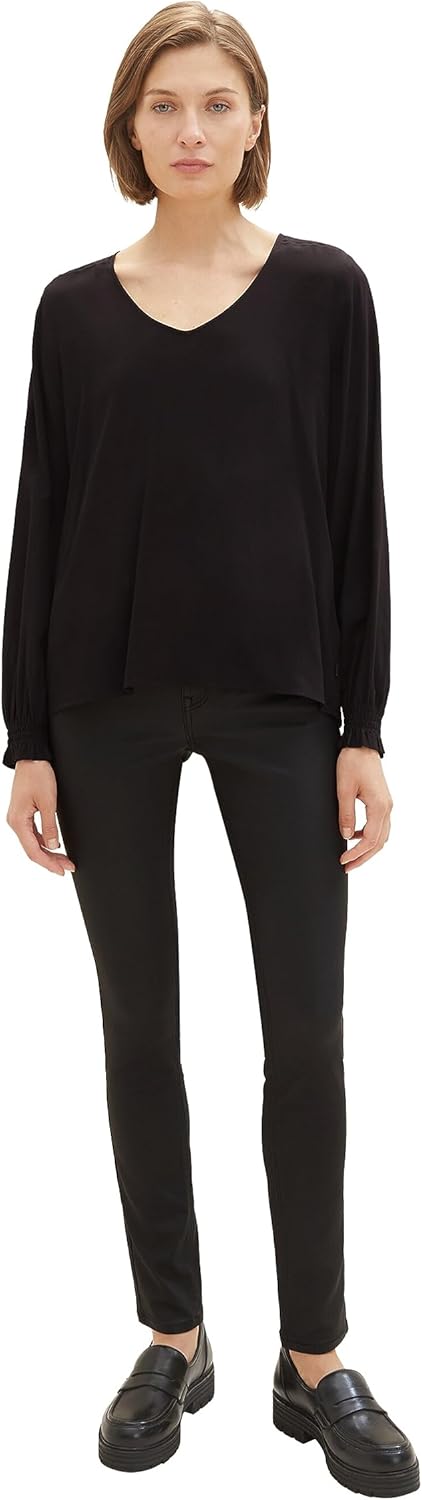 TOM TAILOR Damen Alexa Skinny Jeans in Leder-Optik 25W / 32L 14482 - Deep Black, 25W / 32L 14482 - D