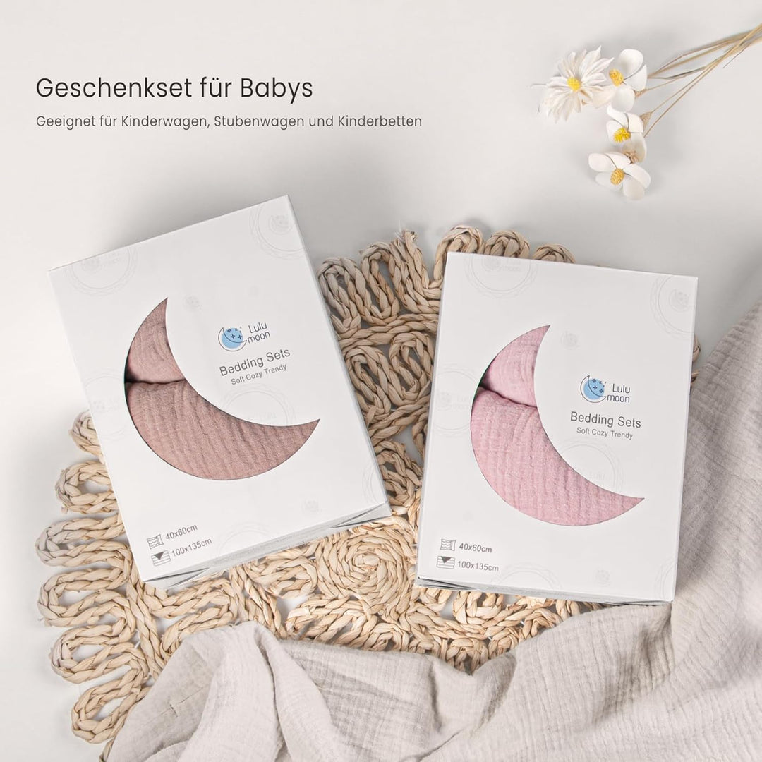 lulumoon Musselin Kinderbettwäsche 100x135: Bettbezug 100x135 + Kissenbezug 40x60 cm aus Baumwolle –