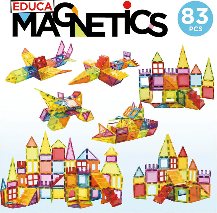 Educa - Magnetic | Magnetische Bausteine Kinder 83 Teile | 3D-Magnetbaukasten mit Fenstern, Rädern &amp;