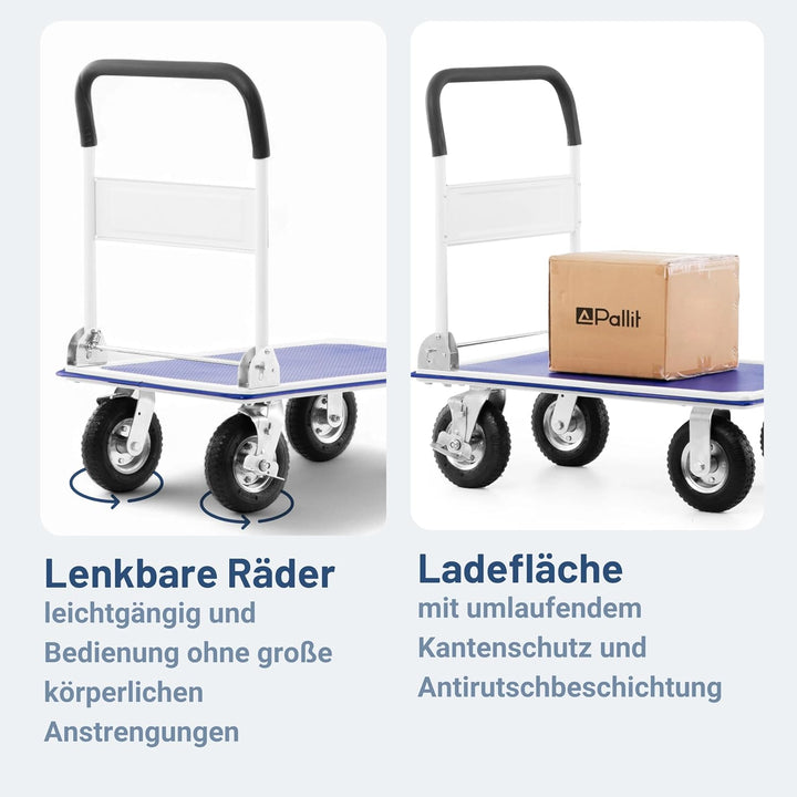 Pallit Transportwagen klappbar 300kg Rollwagen mit lenkbarer Luftbereifung Anti-Rutsch Plattformwage