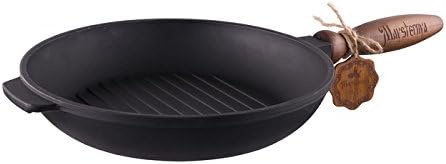 Steakpfanne, Bratpfanne, Grillpfanne aus Gusseisen Holzgriff 24cm T308