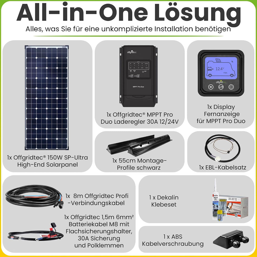 Offgridtec 12V Solaranlage für Wohnwagen SM120/12V MPPT - Komplett-Set 120 Watt für Wohnmobil mit MP