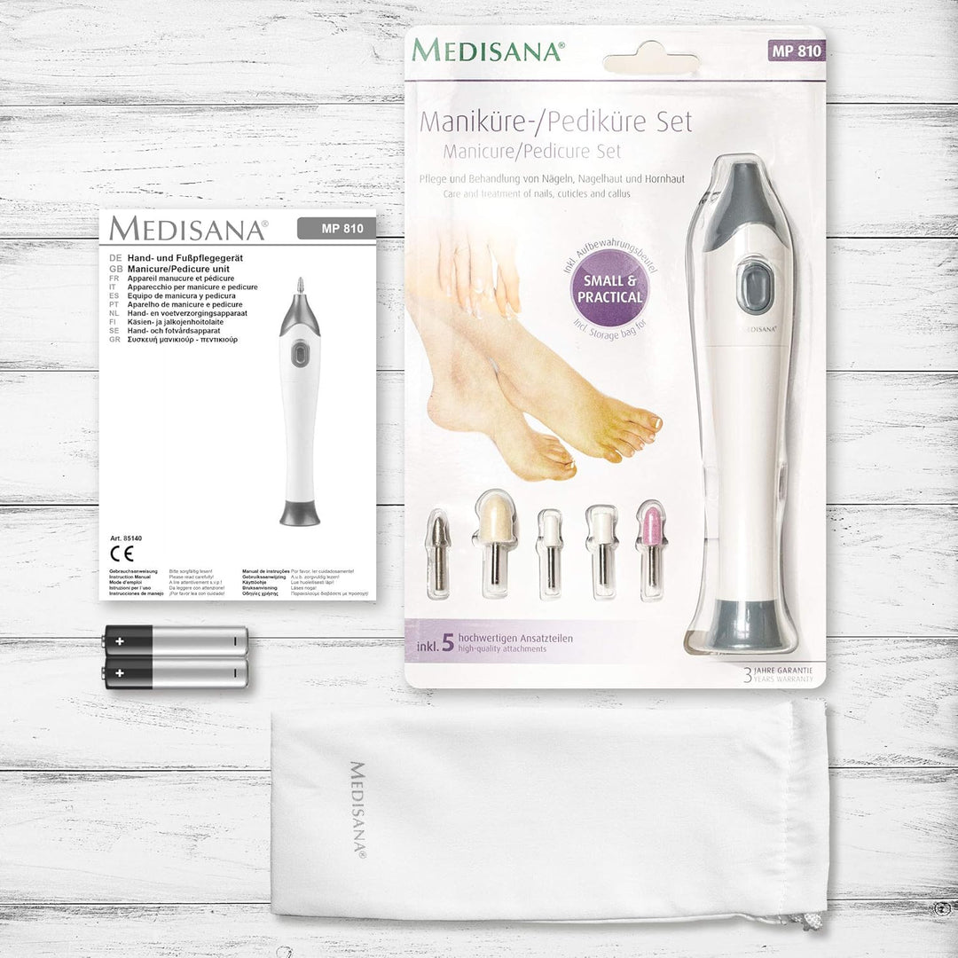 medisana MP 810 elektrisches Maniküre &amp; Pediküre-Set mit 5 Nagelpflege Aufsätzen, für Nägel, Nagelha