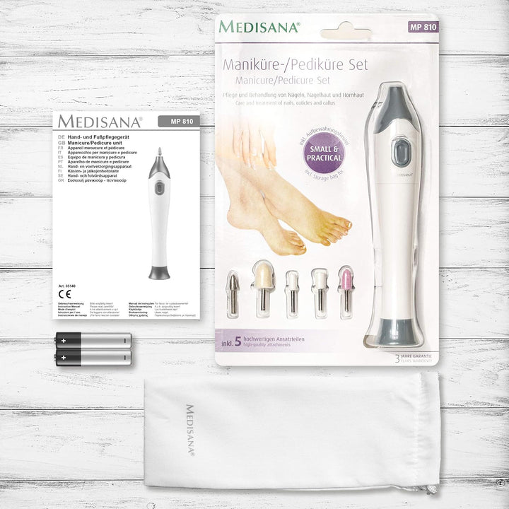 medisana MP 810 elektrisches Maniküre &amp; Pediküre-Set mit 5 Nagelpflege Aufsätzen, für Nägel, Nagelha
