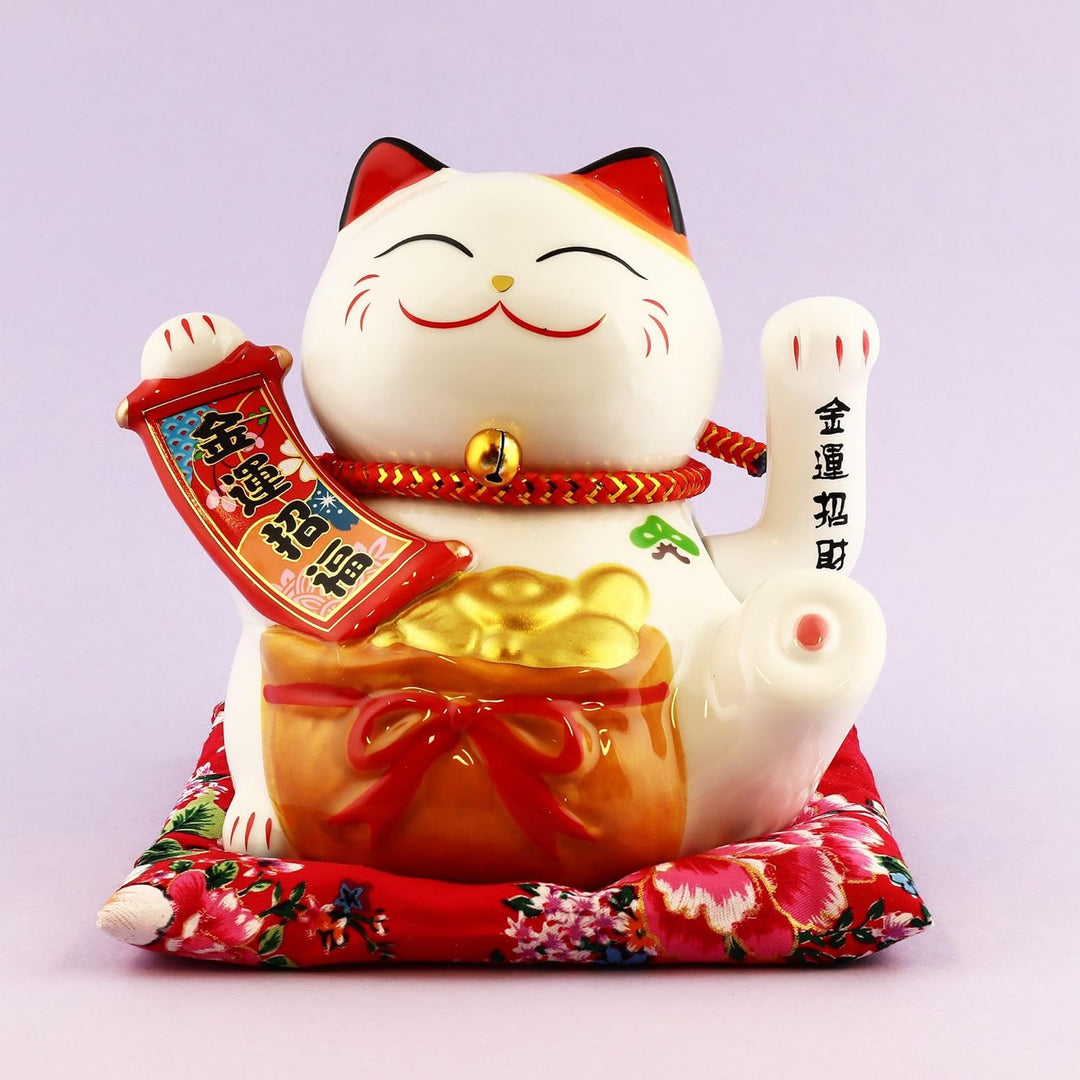 Freak Scene Superfreak Glückskatze - Maneki-Neko - Winkekatze aus Porzellan 15,5 cm weiss - Maneki N