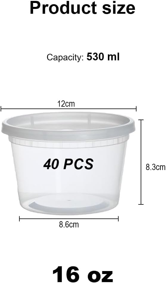 YOYEAH 40 Stück Kunststoffbehälter mit Deckel - 530ml/16oz Wiederverwendbare Aufbewahrungsbecher für
