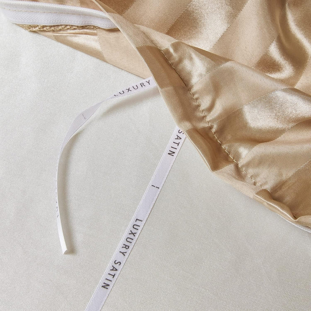 Damier Bettwäsche 155x220cm Beige Satin glatt glänzend gestreift Bettwäsche Set Uni einfarbig Luxus