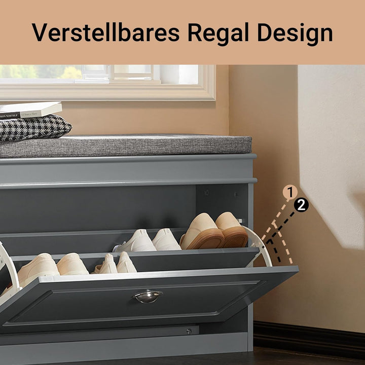 SoBuy Schuhbank mit Sitzkissen und Stauraum Schuhschrank mit Klappe, Schuhregal schmal platzsparende