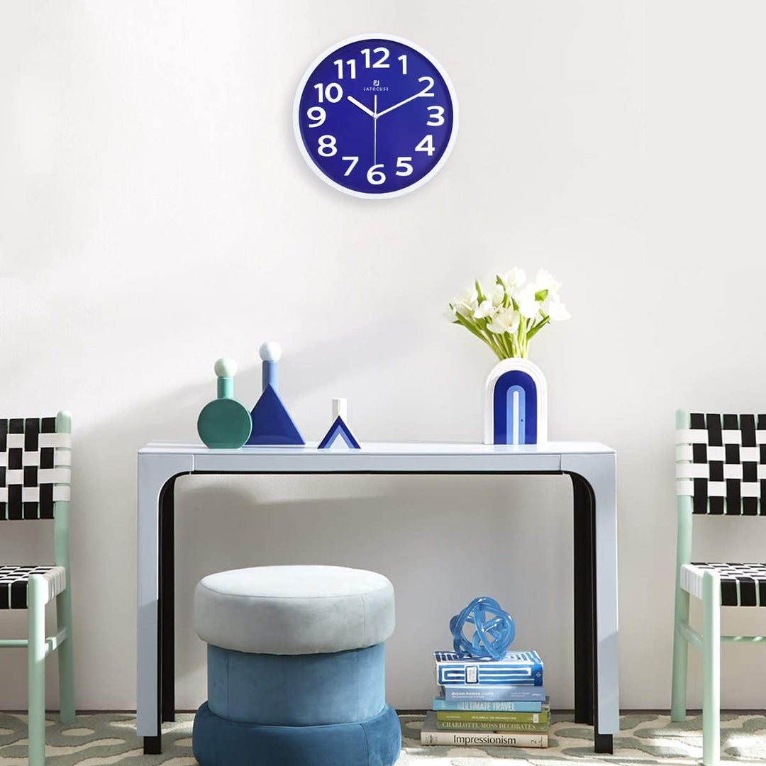 Lafocuse 3D Ziffern Lautlos Wanduhr Blau, Modern Wanduhr 30cm Leicht zu Lesen, Ohne Ticken Geräuschl