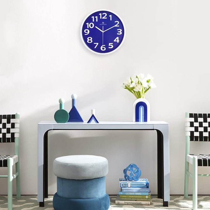 Lafocuse 3D Ziffern Lautlos Wanduhr Blau, Modern Wanduhr 30cm Leicht zu Lesen, Ohne Ticken Geräuschl