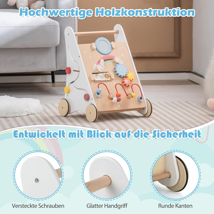 GOPLUS Stabile Lauflernhilfe aus Holz, Multifunktionaler Lauflernwagen mit mehreren Spieleinstellung