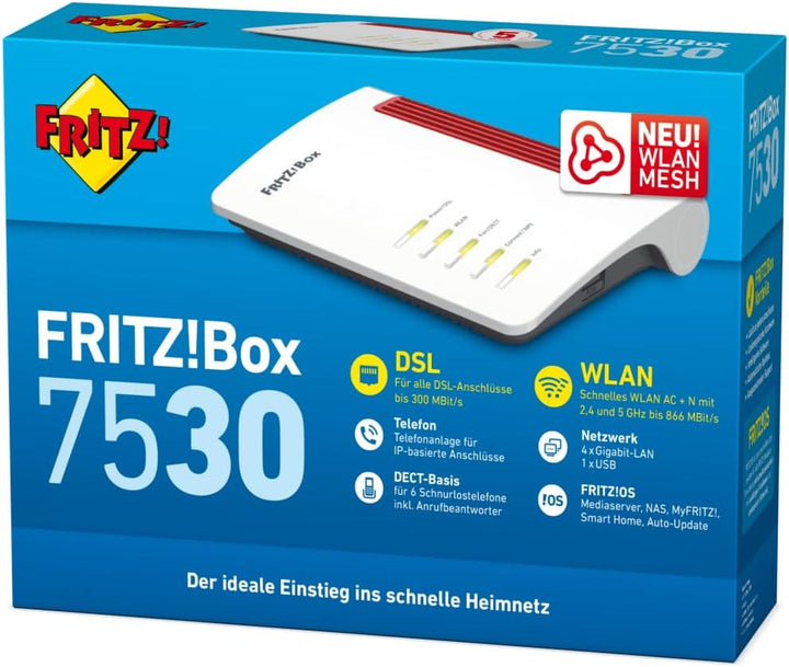 AVM FRITZ!Box 7530 WLAN AC+N Router (DSL/VDSL, 866 MBit/s (5GHz) & 400 MBit/s (2,4 GHz), bis zu 300