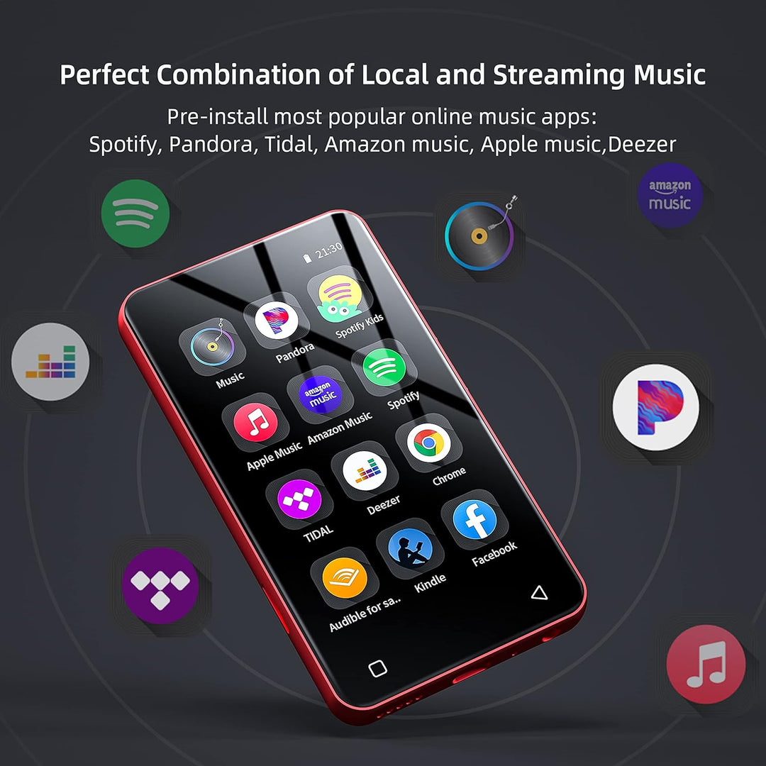 MP4 MP3-Player mit Bluetooth und WLAN, 4"-Voll-Touchscreen, mit Spotify, Android-Streaming-Musikplay