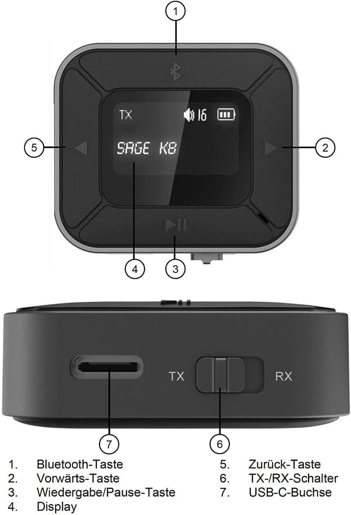 auvisio 4er-Set 2in1-Audio-Transmitter- & Receiver mit Bluetooth 5.3, Display