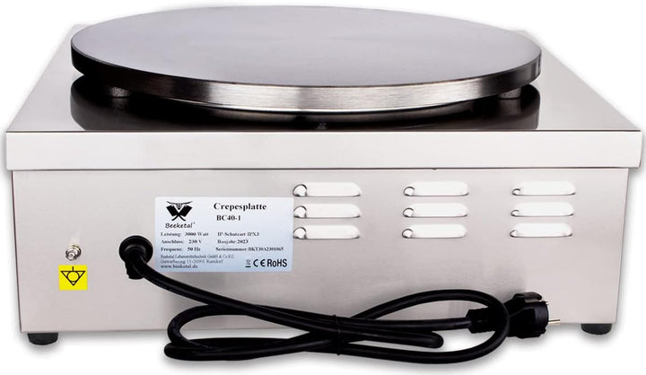 Beeketal 'BC40-1' Gastro Crepes Maker mit Ø 400 mm Gusseisen Crepesplatte, 50-300 °C stufenlos einst