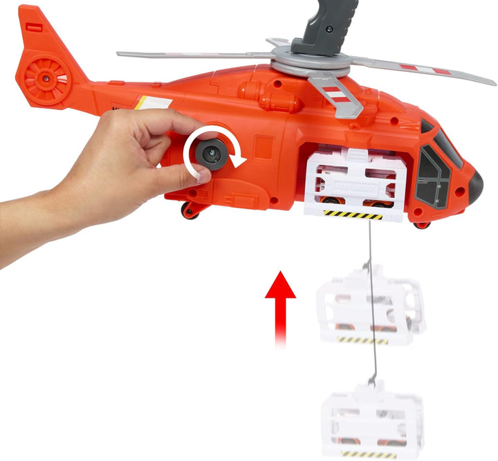 Matchbox Spielzeugauto und Spielset, 40 cm grosser Hubschrauber, der Sich in Rettungsstation verwand