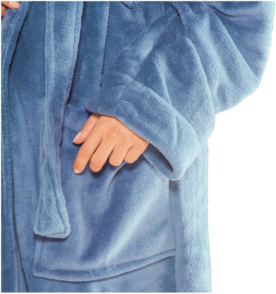 CelinaTex Nevada Bademantel Damen Herren S mittel blau dunkel blau Mikrofaser Saunamantel Coral Flee