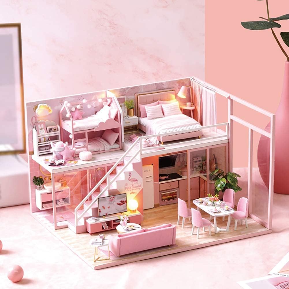 CUTEROOM DIY Miniatur Puppenhaus Kits mit Möbeln, Hölzernes Puppenhaus-Kit mit Musik-Bewegung und LE