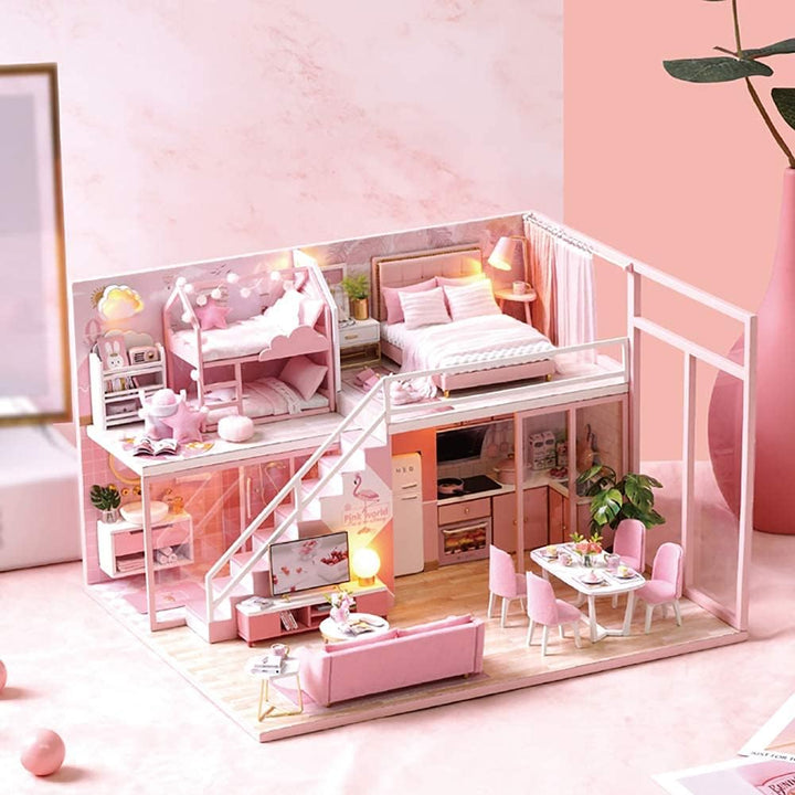 CUTEROOM DIY Miniatur Puppenhaus Kits mit Möbeln, Hölzernes Puppenhaus-Kit mit Musik-Bewegung und LE