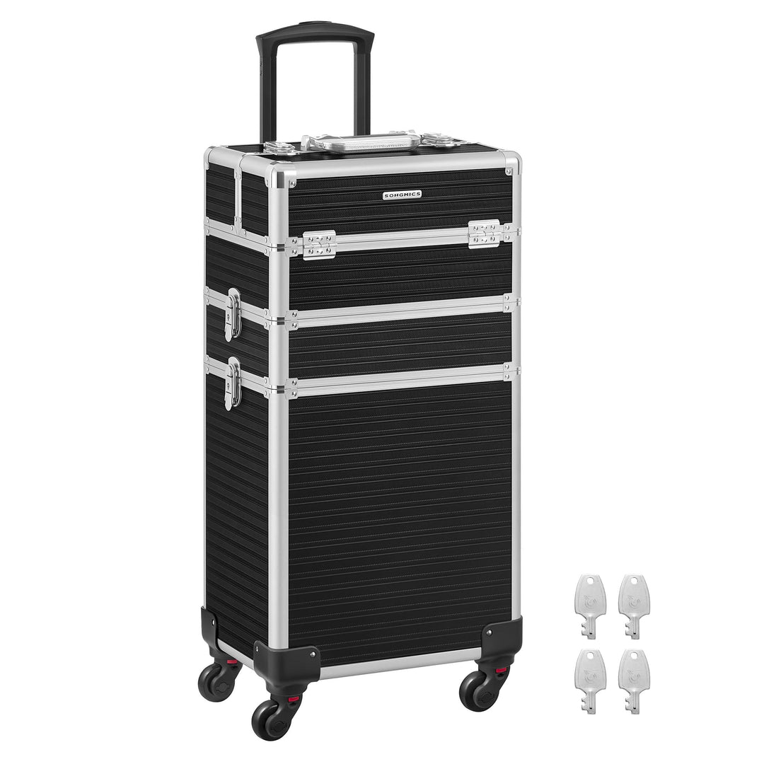 SONGMICS Kosmetikkoffer, Trolley, 3-in-1 Schminkkoffer, extra gross, Friseurkoffer, 34 x 24 x 70,5 c