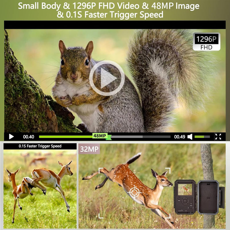 WLAN Wildkamera WiFi Wildtierkamera Nachtsichtkamera Fotofalle 32MP 1296P Verbinden druch APP Blueto