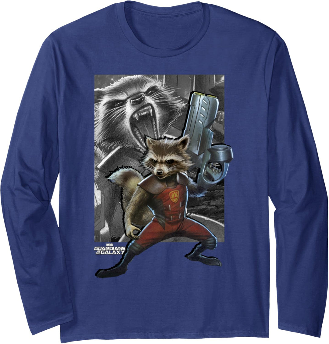 Marvel Guardians Of The Galaxy Rocket Bold Double Portrait Langarmshirt