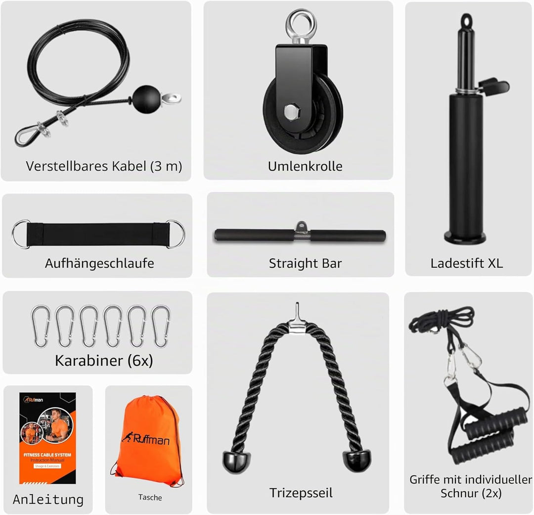Ruffman Fitness Latzug - Gym Kabelzug Unterarmtrainer Arm-Krafttraining Trizeps Seil Gewicht Fitness
