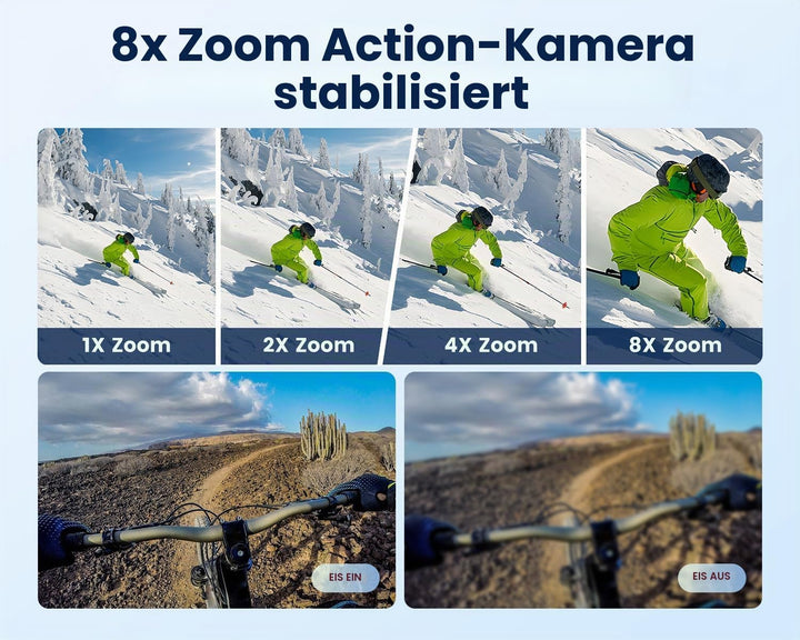 Action Cam Wasserdicht 4K60FPS mit 128GB Karte,131FT Unterwasserkamera 8X Zoom,WiFi Helmkamera 48MP,