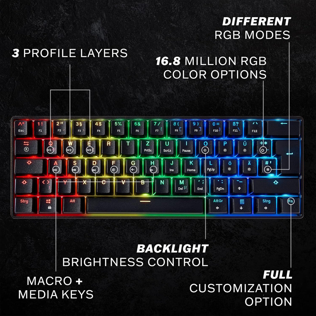HK Gaming GK61 mechanische 60 Prozent Tastatur | 61 programmierbare Tasten mit RGB Beleuchtung | Kom