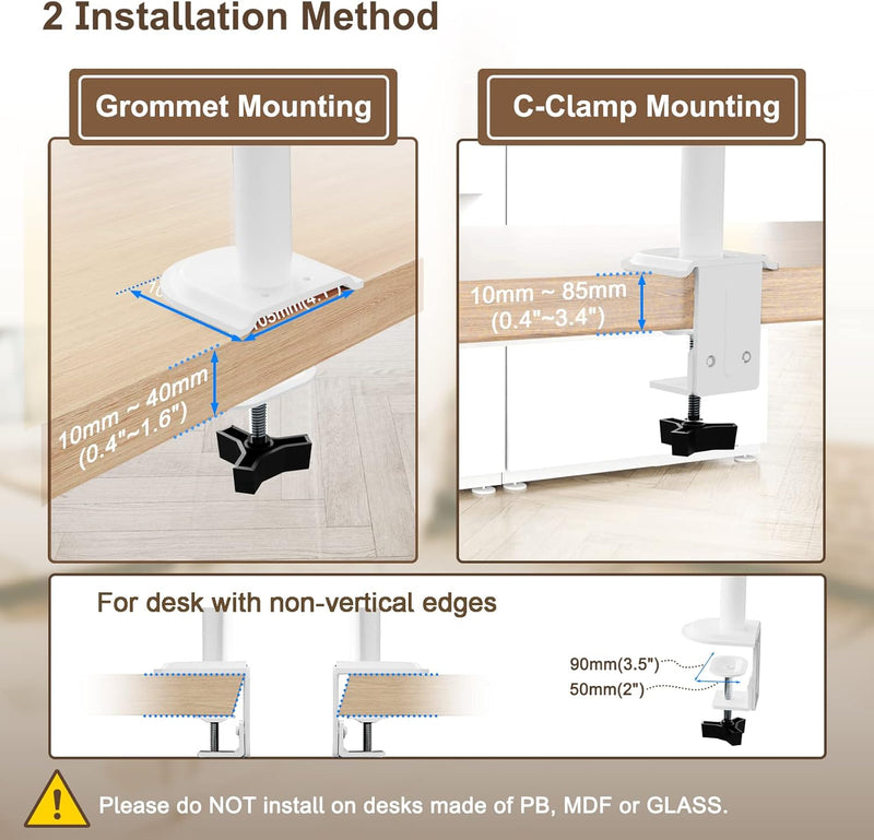PUTORSEN Monitor Halterung 3 Monitore für 17-32 Zoll Flach & Curved Bildschirm, 80cm Stange Monitor