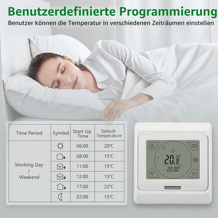 Wengart Digital Raumthermostat mit Touchscreen für elektrische Heizungen WG809,Unterputz Montage Woc