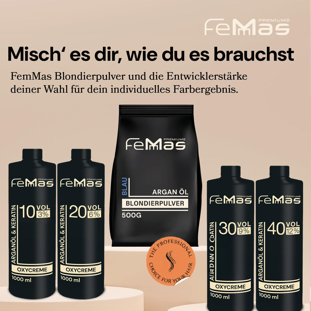 FemMas Blondierpulver blau 1000g I ultra stark & staubfrei I Blondierungspulver mit Plex-Technologie