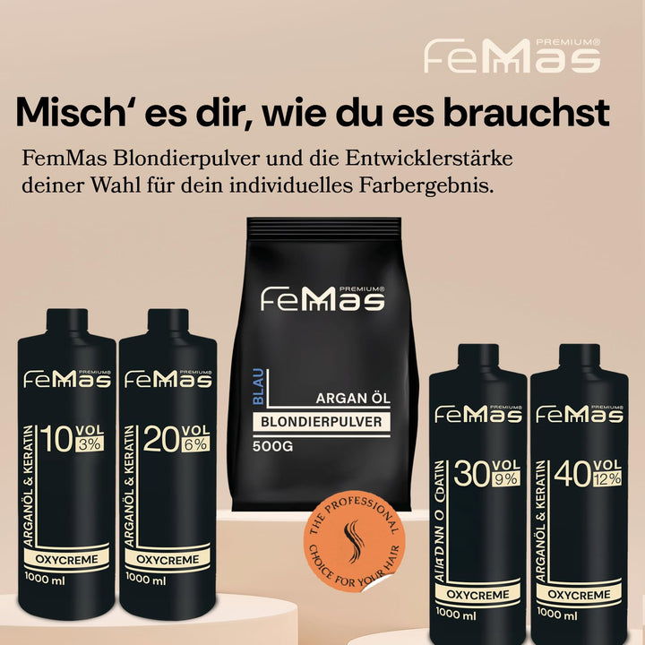 FemMas Blondierpulver blau 1000g I ultra stark & staubfrei I Blondierungspulver mit Plex-Technologie