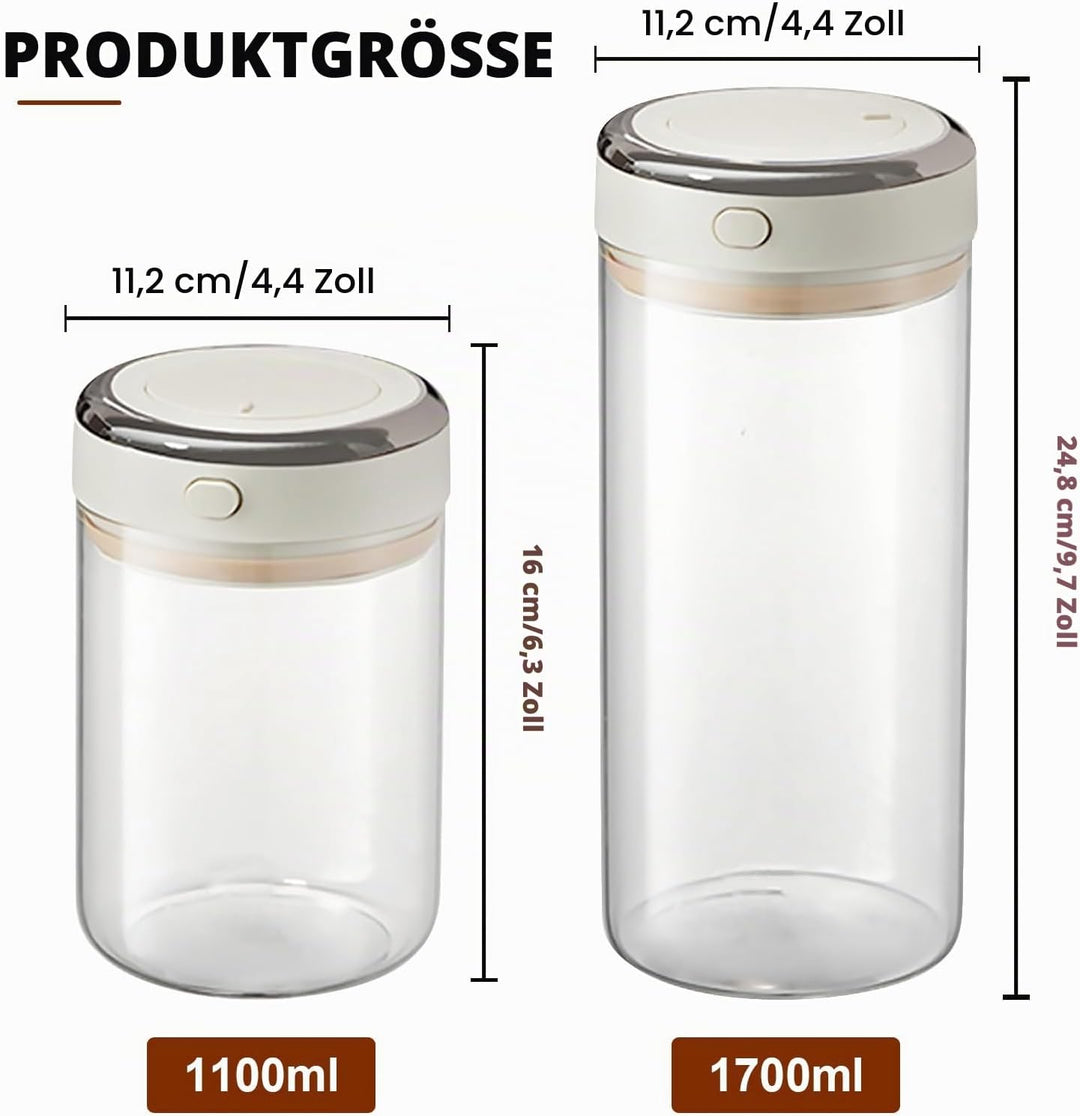 Kaffeedose luftdicht, 2 Stück kaffeedosen 1100ml 1700ml, Transparent Vakuum Kaffeebohnen Behälter Gl